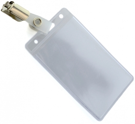 Ecuson rigid Office box, vertical, transparent, cu clip rotativ, 60x98 mm